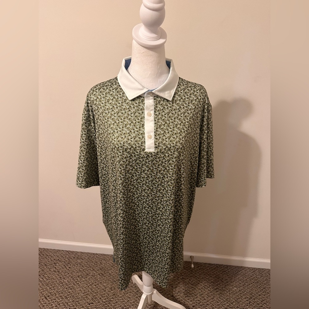RHÔNE Golf Sport Mini Geo Print Performance Stretch Short Sleeve Polo Size XL